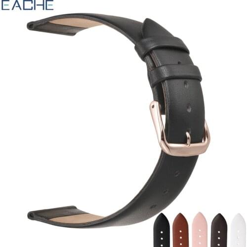 EACHE Genuine Leather Watch Strap Ultra-thin Smooth Watch Band Strap With Rose Gold Buckle 12mm 14mm 16mm 18mm 20mm 22mm