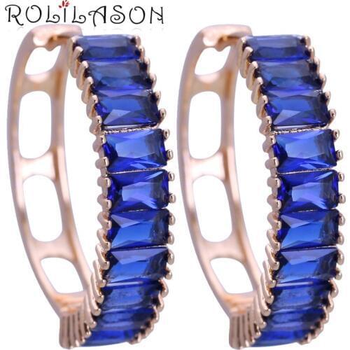 ROLILASON Blue Crystal Clip Earrings for women Health Nickel Lead free Fashion jewelry JES1153