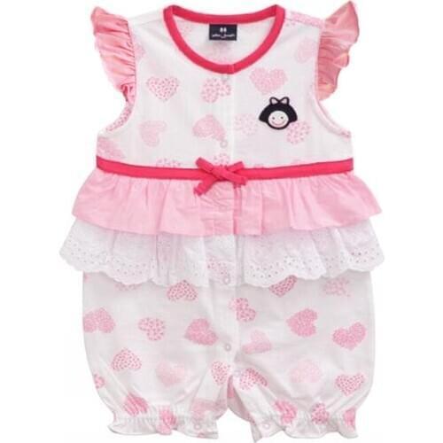 Newborn Baby Girls Pink Rompers Summer Thin Short Sleeved Jumpsuit Infant Girls Cartoon Cotton Climbing Clothes Cute Costumes