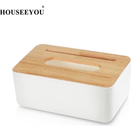 HOUSEEYOU Removable Tissue Boxes Paper Napkin Dispenser Rectangular Wooden Box Home Bathroom Car Tissue Towel Box Container