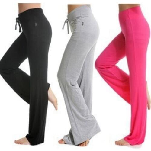 Patchwork Cut High Waist Elastic Wide Leg Pants Lace Up Fitness Loose yoga pants