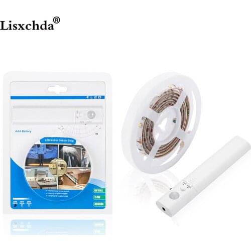 PIR Motion Sensor LED Strip Light 2835 SMD 60leds/mWaterproof Bed Cabinet Closet 1m AAA Dry Battery Dual Mode Strip Light