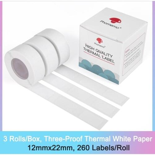 12mmx22mm Thermal D30 Label Waterproof Anti-Oi White Square Label Scratch-Resistant Label Stick Phomemo 260 Labels/Roll Phomemo