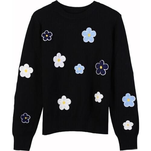 Korean Sweet Embroidered Pullover Sweater Women High Quality Elegant O Neck Knitted Flowers All-match Loose Tops Autumn Winter