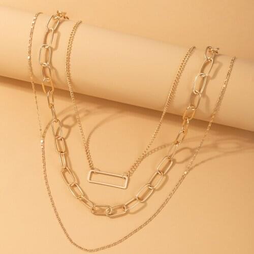 HuaTang Vintage Hollow Geometric Clavicle Chain for Women Punk Multilayered Cuban Chains Necklace Gothtic Jewelry 17498