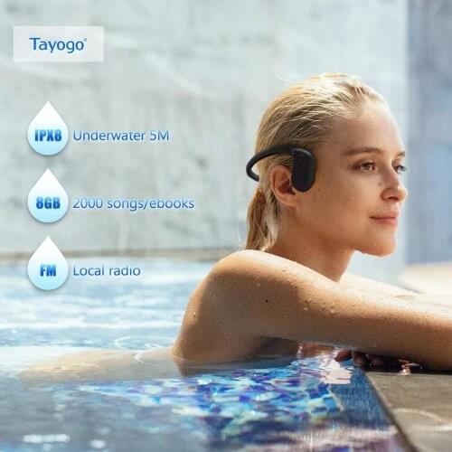 Tayogo Bluetooth Bone Conduction Waterproof MP3 HIFI Headphone Mp3 Player With Radio FM Bluetooth Pedometer For Swimming Sports