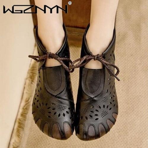 Women Genuine PU Leather Sandals Summer Boots Fashion Buckle Ladies Shoes 2021 Summer Comfortable Women Ankle Boots Flat Shoes