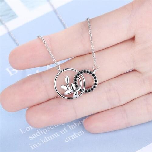 Womens Leaf Necklace Inlaid Black Zircon Cross-Border Double Pendant Women Silver Plated Clavicle Chain Necklace Girls Choker