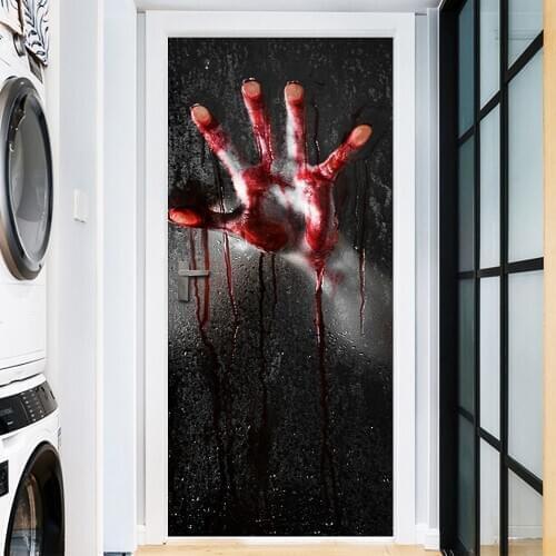 1Set 3D Door Sticker Halloween Horrible Bedroom Door Wall Mural Wallpaper Stickers Vinyl Removable Decals for Home Decoration