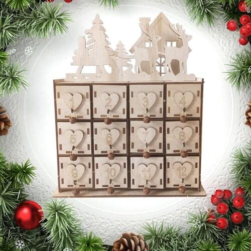 1PC Wood Heart Christmas Advent Calendar House Christmas Deer Decor DIY Wedding Ornaments Jewelry Box Natural Crafts Supplies
