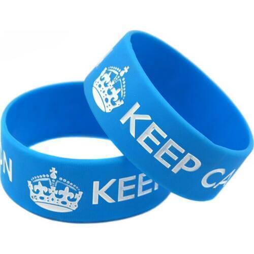1PC Keep Calm and Carry On Motivational Silicone Wristband 1 Inch Wide