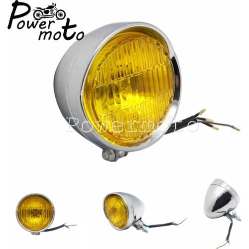 12V Retro Chrome Motorcycle Amber Head Lamp For Harley Bobber Honda Yamaha Kawasaki Cafe Racer Touring Round Front Headlight