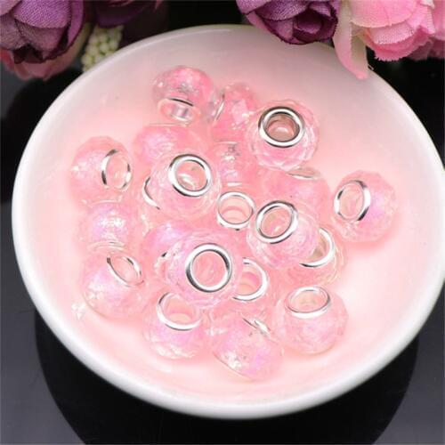 50pcs Glitter Faceted Cut Big Hole Plastic Resin Acrylic Beads Spacer for DIY Jewelry Making Bead fit Pandora Charms Bracelet