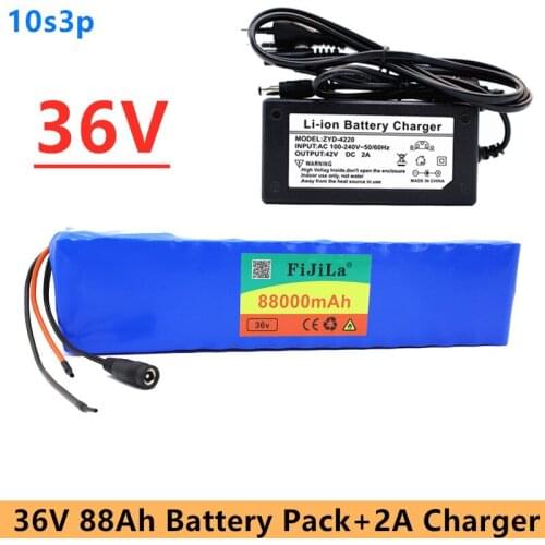 10S3P 36V 88Ah Battery ebike battery pack 18650 Li-Ion Battery 500W High Power and Capacity 42V Motorcycle Scooter with charger