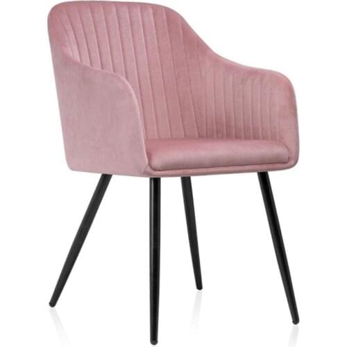 Velvet Dining Chair Mid-Back Accent Chair Modern Leisure Armchair with Black Metal Legs Upholstered Living Room Chair Pink