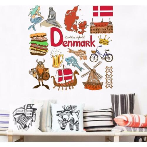Denmark Illustration Travel The Word Landmark Wall Sticker Wedding Decor Vinyl Waterproof Wall Sticker Wallpaper Decal