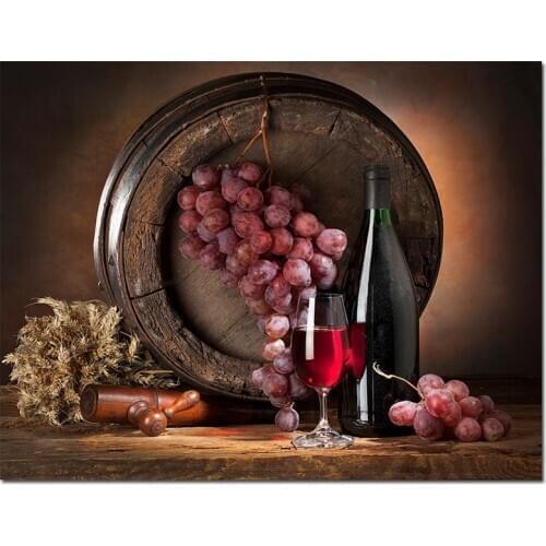 Still-life Barrel Wine Grapes Bottle Stemware 5D DIY Diamond Painting new Embroidery Square Round beads Cross Stitch kit Mosaic
