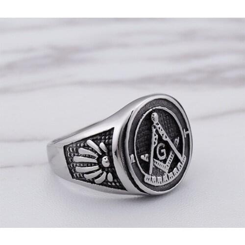 European and American stainless steel ring mens jewelry titanium steel Masonic letter skull ring