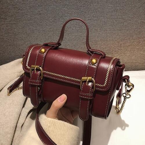 FuAhaLu luxury handbags women bags designer casual rivet messenger bags vintage solid chains HONGKONG style bucket crossbody bag