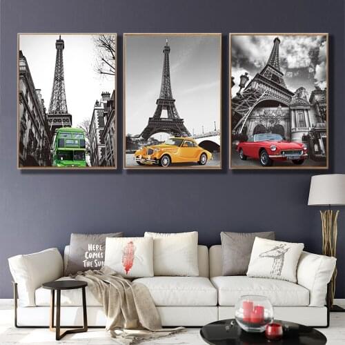 Canvas Painting Wall Art Frameless HD Prints 3 Pieces Paris Tower Retro Bus Car Landscape Picture Poster Living Room Home Decor