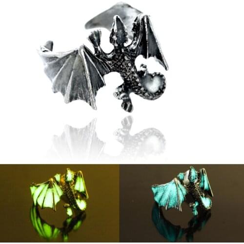 Retro Luminous Pterodactyl Ring Punk Hip Hop Rings for Women Men Teen Girls Gothic Finger Rings Open Adjustable Ring Jewelry