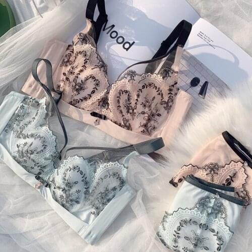 New Ultra-thin Womens Underwear Embroidery Sexy Soft Circle Deep V Underwear Women Gather Adjustment Bra Set