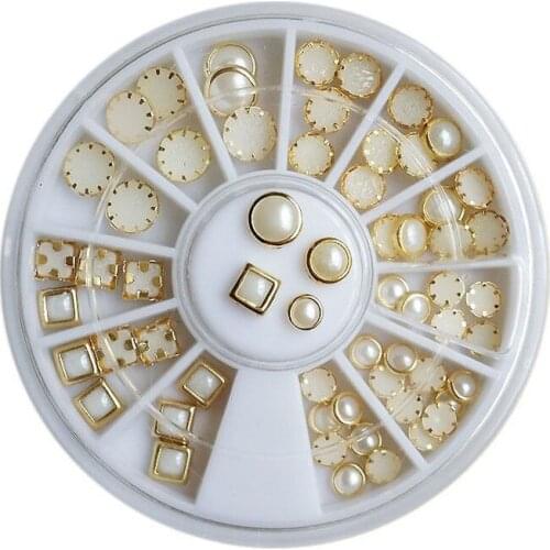 MAFANAILS New 1BOX Designed Beige Round 3D Pearl Nail Art Gems Crystal Rhinestones DIY Decoration Wheel Acrylic Material 2021