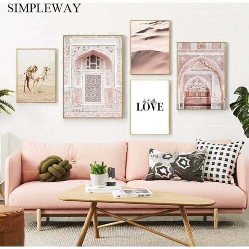 Moroccan Arch Painting Islamic Camel Desert Landscape Poster Wall Art Canvas Print Simplicity Modern Home Decoration Picture