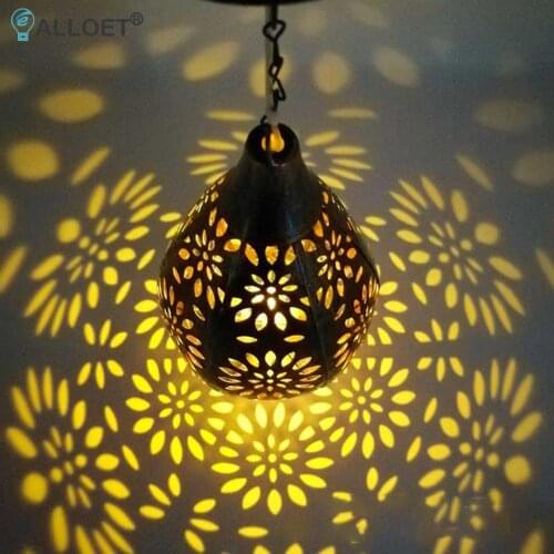 Metal Water Drop Solar Hollow Projection Lamp Outdoor Garden Hanging Light Waterproof Gourtyard Patio Tree Lantern