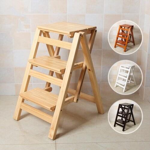 Multi-functional Ladder Stool Chair Bench Seat Wood Step Stool Folding 3 Tier for any task around the kitchen, office, bathroom