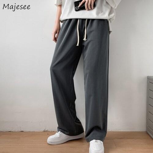 Men Casual Pants Solid Mopping Japan Style Harajuku Streetwear Simple Chic Fashion Loose Draped Retro Elastic Waist Cozy S-3XL
