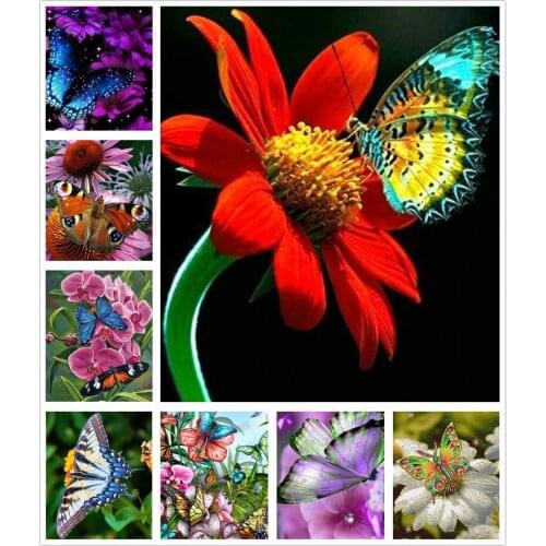 Colorful Flowers with Butterflies 5D Diy Full Square and Round Diamond Painting Embroidery Cross Stitch Kit Wall Art Home Decor