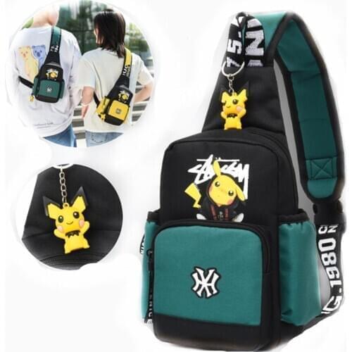 3 Colors Pokemon Shoulder Bag Men Women Go Sling Chest Pack Canvas Sports Pikachu Teens Crossbody Handbags Chest Belt Waist Pack