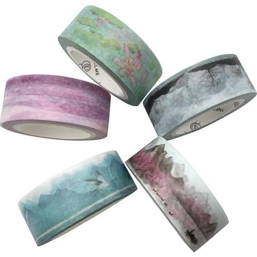 Washi Tape Set Decorative Diy Adhesive Paper Masking Tapes Writable Sticky 0.6 x 275 inch 5pack