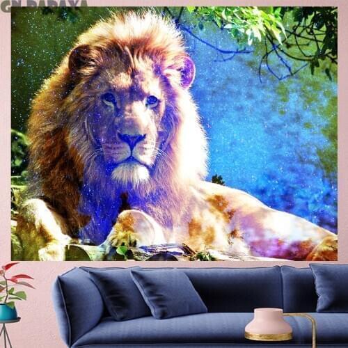 3D lion tapestry wall hanging cartoon kids Wall Hanging tapestry Nordic Style forest animal blue Tapestries farmhouse decor