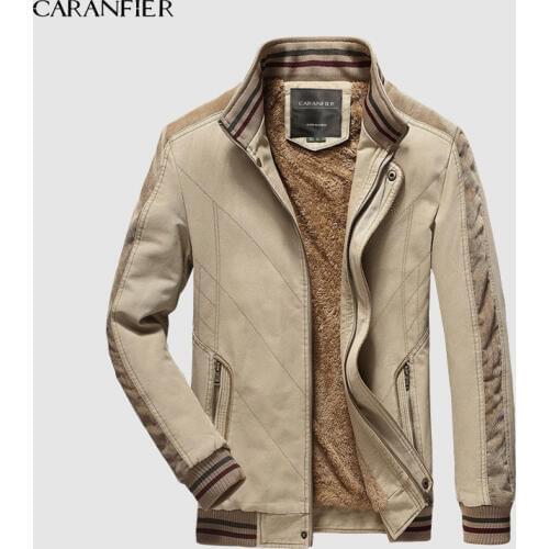 CARANFIER New Hight Quality Mens Casual Stand Collar Jacket Coat Mens Inner Fleece Thicker Warm Winter Parkas jaqueta masculina