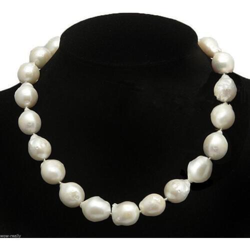 RARE HUGE 13-15MM WHITE SOUTH SEA BAROQUE KESHI PEARL NECKLACE 18" JEWELRY