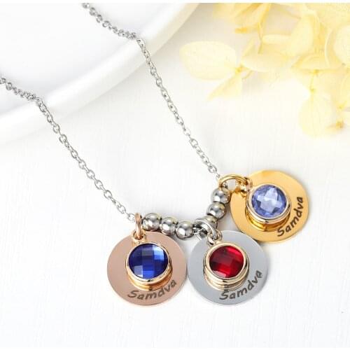 MYDIY Birthday Stone Custom Name Necklace Stainless Steel Gold Plated Shining Engraved Pendant Personalized Necklace Hers Gift
