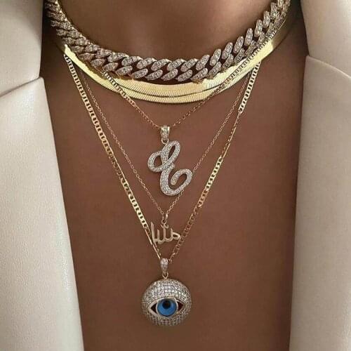 Blue Evil Eye Pendant Necklace Iced Out Micro Pave Cubic Zirconia Charm Choker Hip Hop Rock Fashion Jewelry For Gift Women