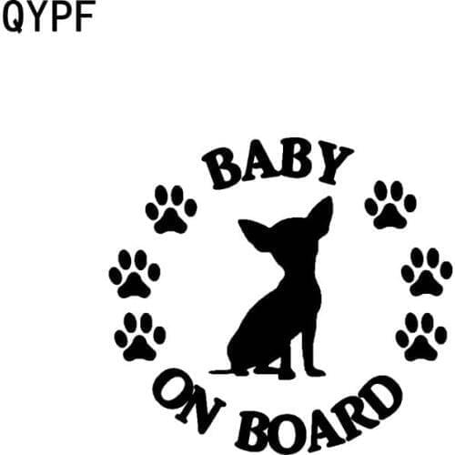 QYPF 14CM*12.8CM BABY ON BOARD Chihuahua Dog Vinyl Motorcycle Car Sticker Decal Black Sliver C14-0228