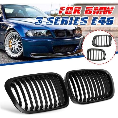 2pcs Gloss Black Front Kidney Grills Grille For BMW 3 Series E46 323i 325i 328i 330i 1999 2000 2001 AM-3476116147 Racing Grills