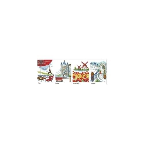 S57-961 Small Scenes of Countries in the World Counted Cross Stitch 11CT 14CT 18CT Cross Stitch Kits Embroidery Needlework Sets