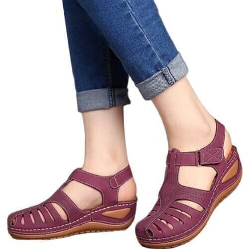 LIHUAMAO Summer gladiator sandals wedges heels casual outdoor holes shoes comfortable breathable rome beach sandals platform