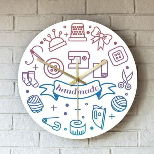 Sewing Art Craft Hobbies Gift For Tailor Home Decor Handmade Work Tools Acrylic Rounded Wall Clock Silent Clocks Living Room