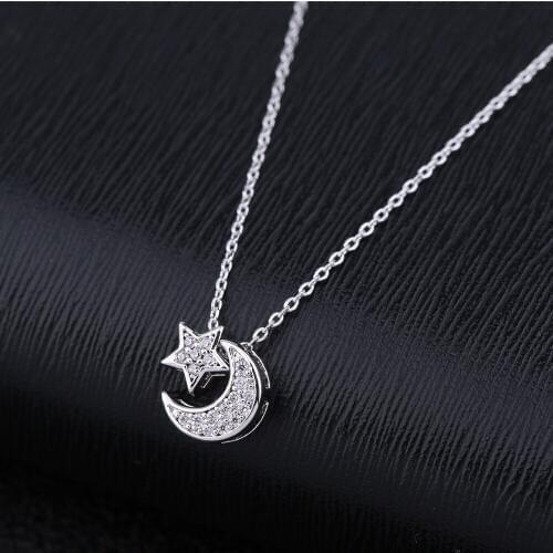SIPENGJEL Trendy Inlaid Zircon Dainty Moon Star Pendant Necklace Simple Korean Style Chain Necklaces For Women Fine Jewelry 2021