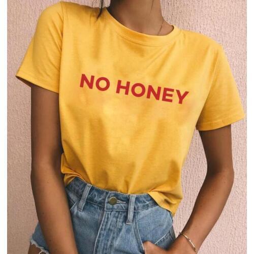 Skuggnas Fashion Unisex Casual Aesthetic Tee No Honey T-Shirt Tumblr Red Letter Harajuku Tops t shirt bee Honey Slogan Outfits