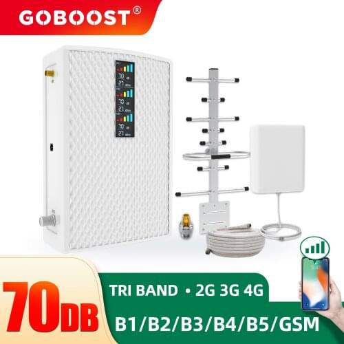 GOBOOST 3G 4G Signal Booster UMTS Cellular Amplifier GSM Tri Band 850 900 1800 2100 1900 1700 Mhz Network Repeater Phone Antenna