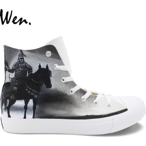 Wen High Top Hand Painted Shoes Design Knight Warrior Horse Canvas Sneaker Man Athletic Shoes Boy for Special Gift