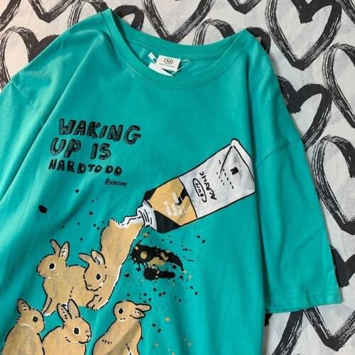 Vintage Creative Rabbits Graphic T Shirts Cute Cartoon Printed Woman Tshirts for Teens Short Sleeve Casual Summer Tops Harajuku