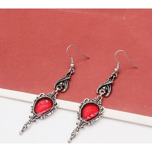 Vintage Vampire Bat Magic Mirror Drop Earrings Gothic Punk Dangling Jewelry Gift